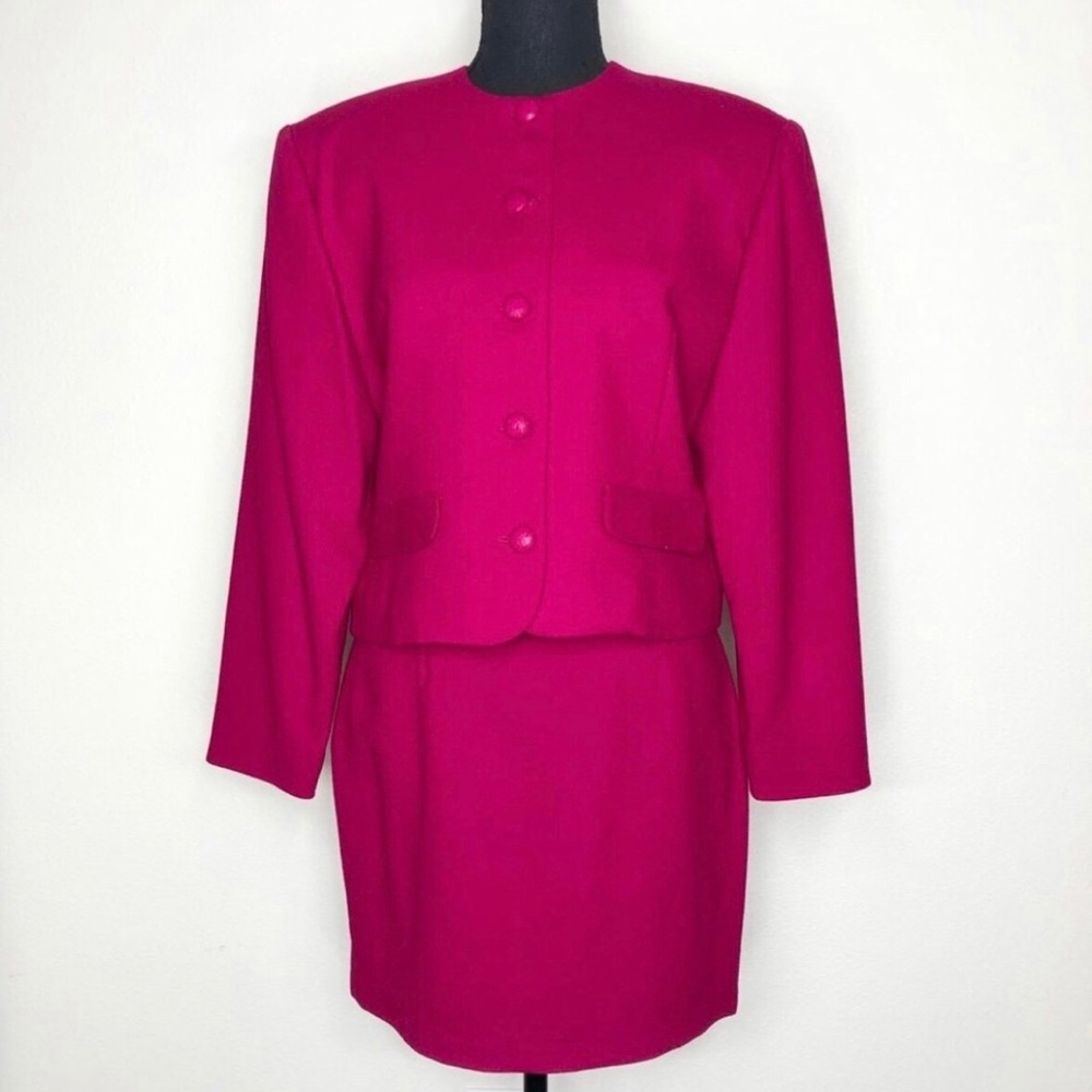 Women’s 2-Piece Raspberry Red Career Skirt Suit Set - Petites